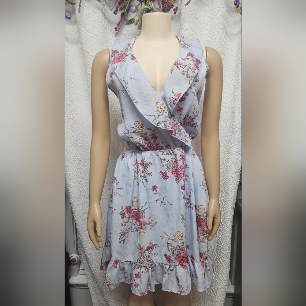 Pink and Red Sleeveless Sundress with Plunge Neckline